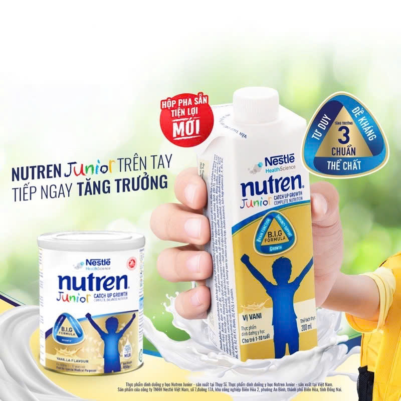 Thùng 24 hộp Sữa công thức pha sẵn Nutren Junior vị Vani - Thụy Sỹ 200ml - Từ 1 tuổi